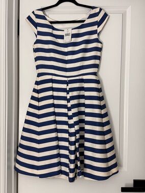 Women’s NWT Kate Spade Navy and White Striped Fit-and-Flare Dress